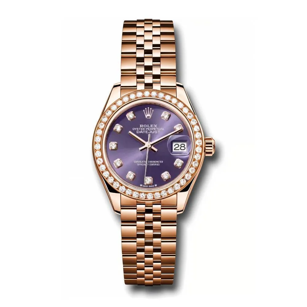 Rolex Lady Datejust 28mm - Ref: 279135rbr adj - Aubergine Purple Dial, 18K Rose Gold Jubilee Bracelet Women's Watch