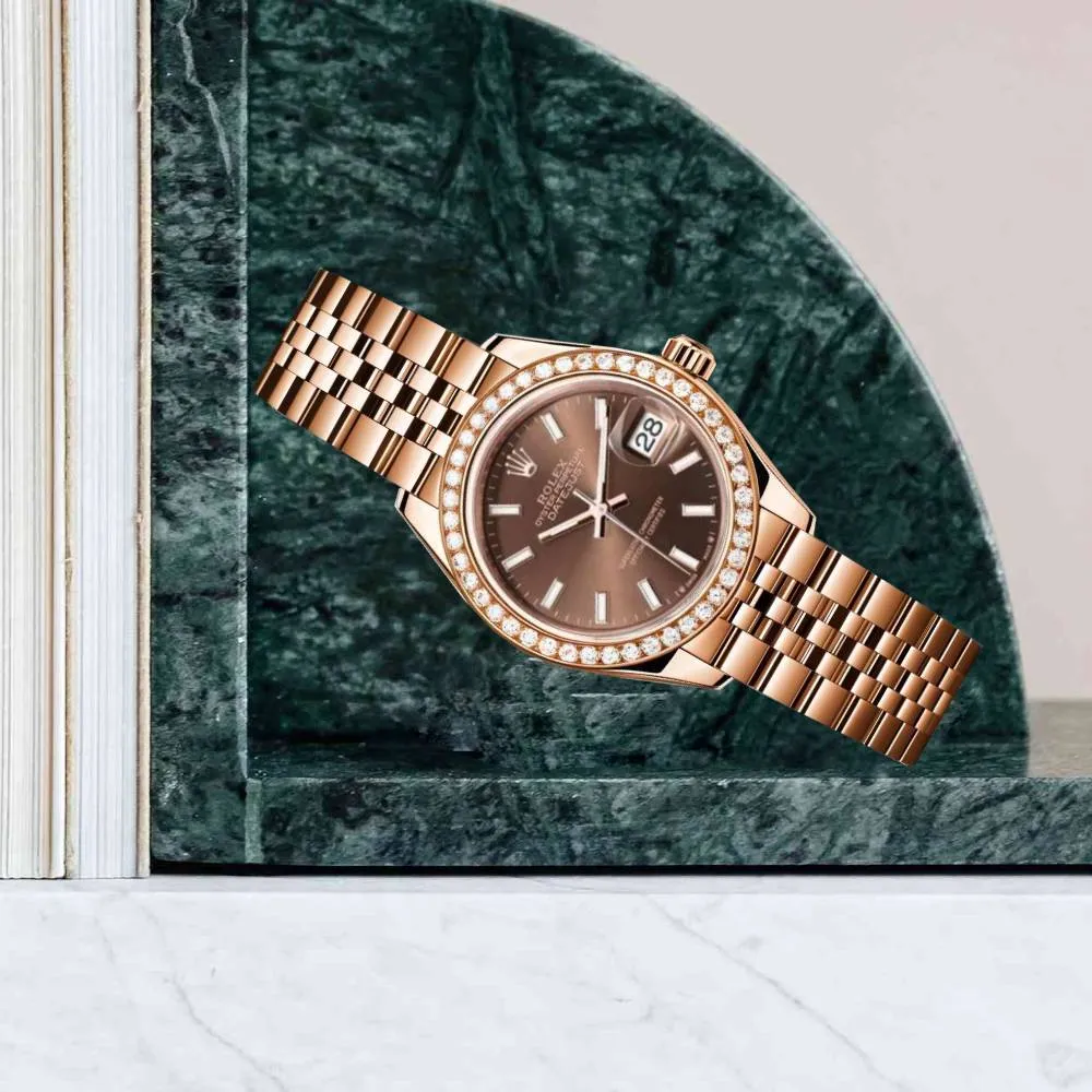 Rolex Lady Datejust 28mm - Ref: 279135rbr choij - Chocolate Dial & Diamond Bezel, 18K Rose Gold Jubilee Bracelet Women's Watch