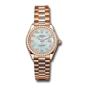 Rolex Lady Datejust 28mm - Ref: 279135rbr mdp - White Mother of Pearl Dial & Diamond Bezel, 18K Rose Gold Oyster Bracelet Women's Watch