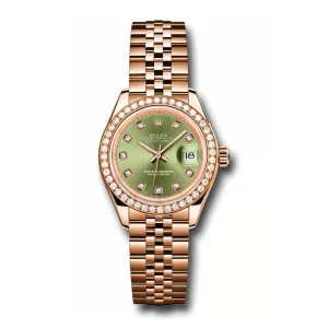 Rolex Lady-Datejust 28mm - Ref: 279135RBR ogdj - Green Diamond Dial & Diamond Bezel, 18K Rose Gold Jubilee Bracelet Women's Watch