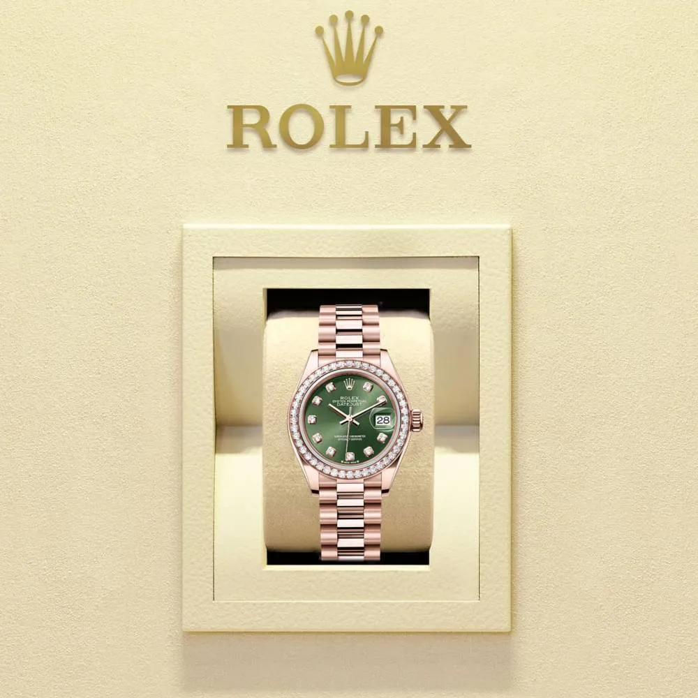 Rolex Lady Datejust 28mm - Ref: 279135rbr ogdp - Green Dial & Diamond Bezel, 18K Rose Gold Oyster Bracelet Women's Watch