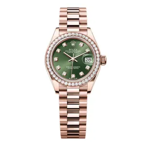 Rolex Lady Datejust 28mm - Ref: 279135rbr ogdp - Green Dial & Diamond Bezel, 18K Rose Gold Oyster Bracelet Women's Watch