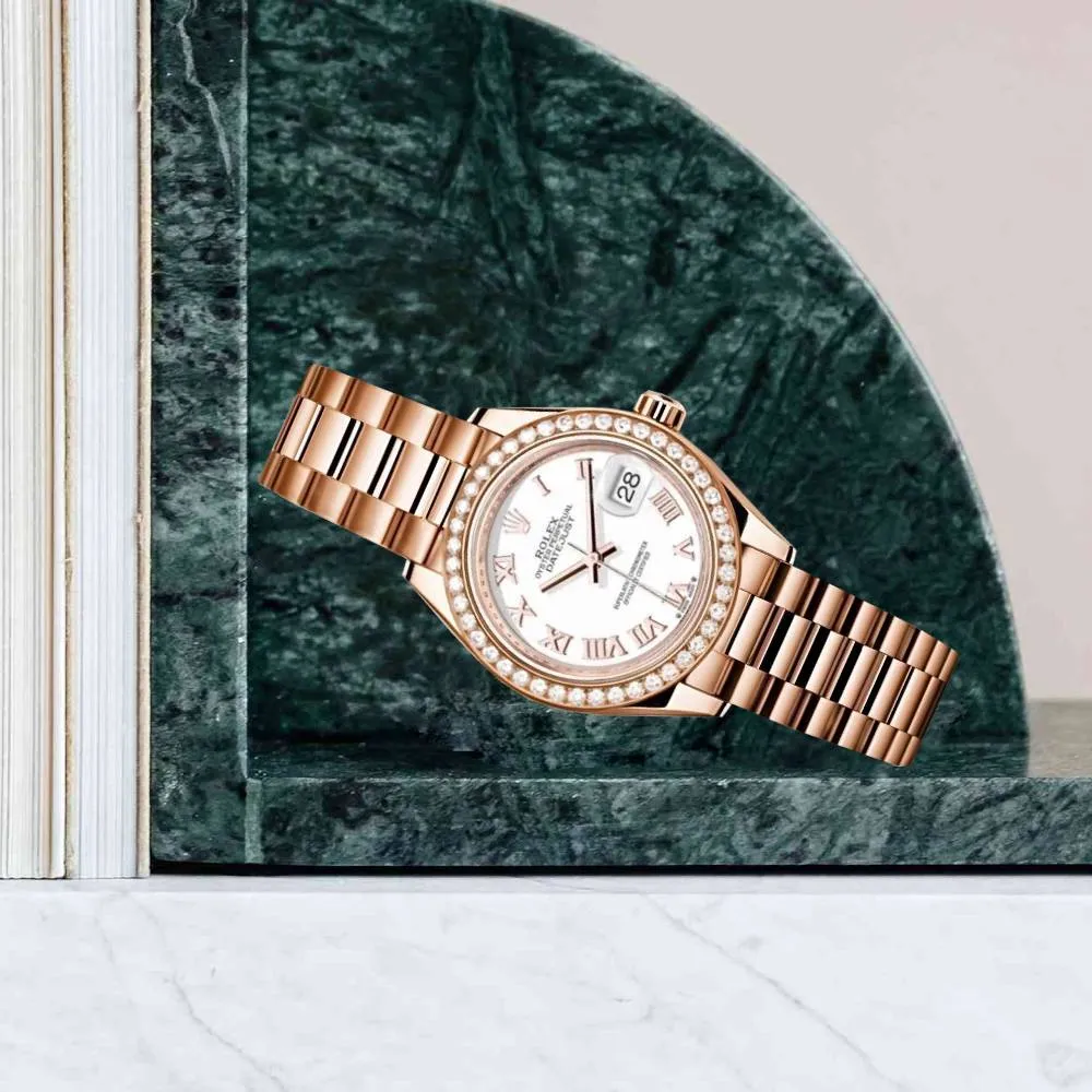 Rolex Lady Datejust 28mm - Ref: 279135rbr wrp - White Dial, 18K Rose Gold Oyster Bracelet Women's Watch