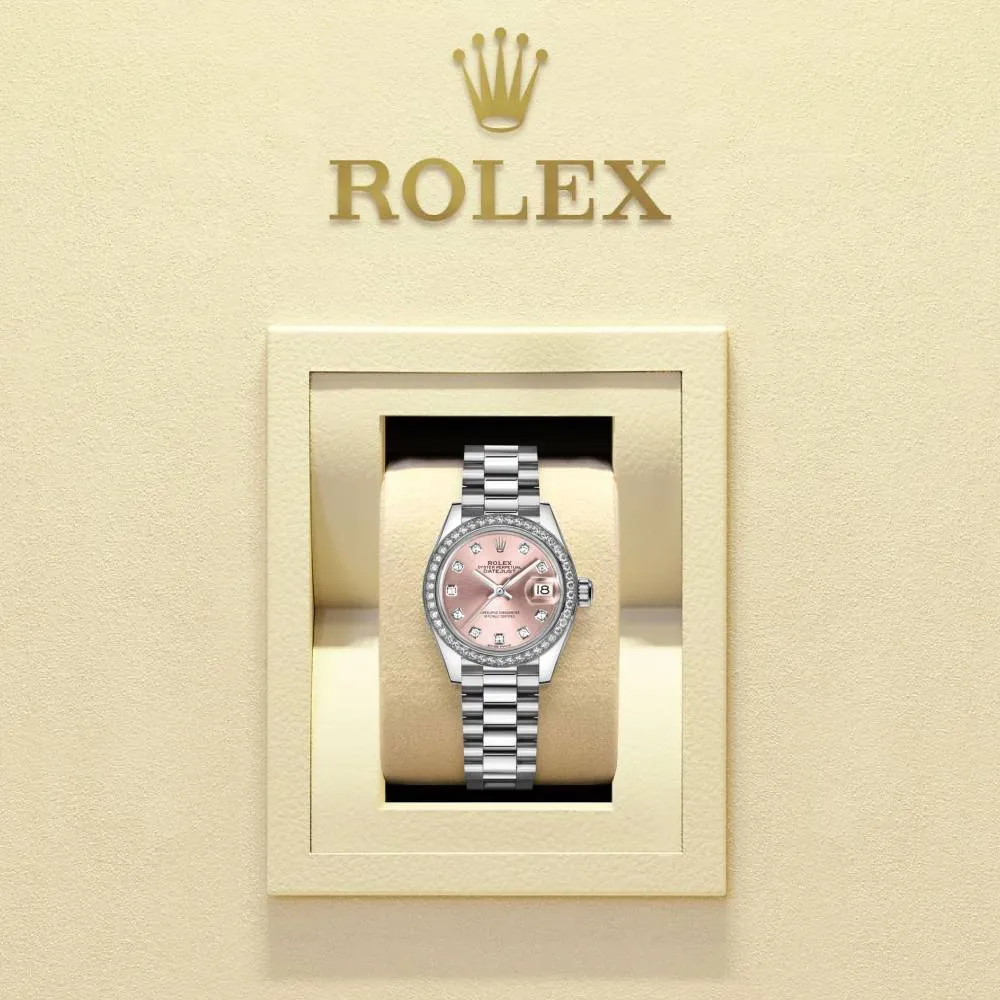 Rolex Lady-Datejust 28mm - Ref: 279136rbr-0005 - Pink Diamond Dial & Diamond Bezel, 18K White Gold Presidential Bracelet Women's Watch