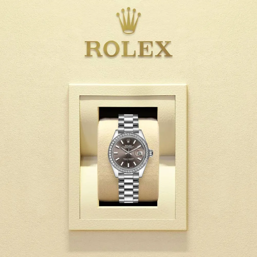 Rolex Lady-Datejust 28mm - Ref: 279136rbr-0009 - Grey Dial & Diamond Bezel, 18K White Gold Presidential Bracelet Women's Watch