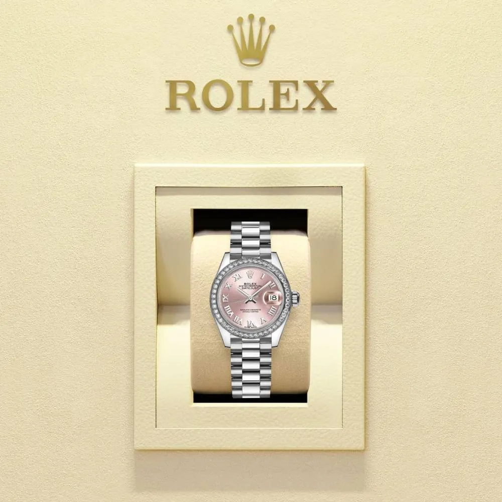 Rolex Lady-Datejust 28mm - Ref: 279136rbr-0012 - Pink Roman Dial & Diamond Bezel, 18K White Gold Presidential Bracelet Women's Watch