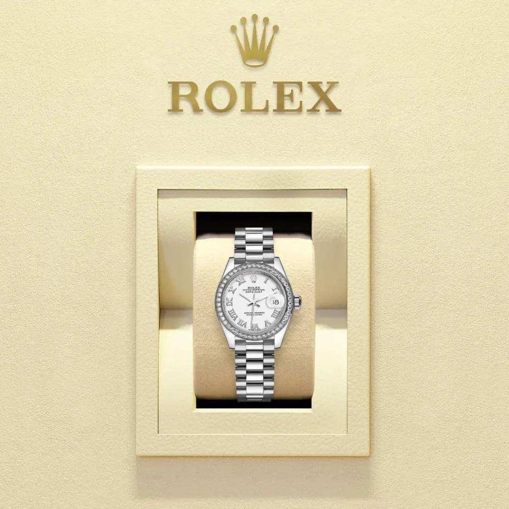 Rolex Lady-Datejust 28mm - Ref: 279136rbr-0013 - White Diamond Dial & Diamond Bezel, 18K White Gold Presidential Bracelet Women's Watch