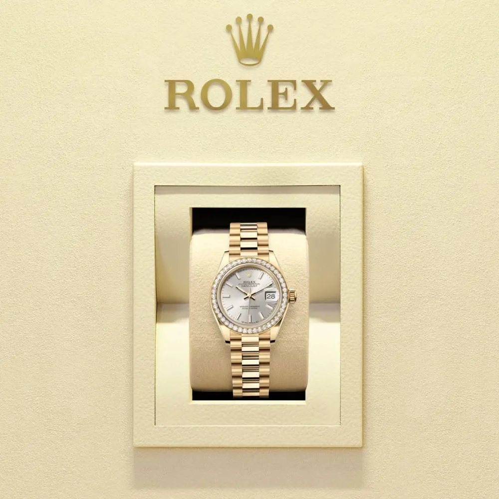 Rolex Lady Datejust 28mm - Ref: 279138rbr-0005 - Silver Dial, 18K Yellow Gold President Bracelet Women's Watch