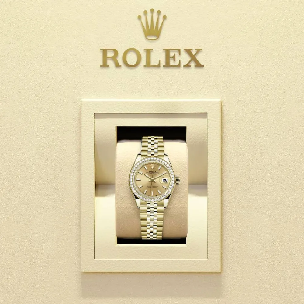 Rolex Lady-Datejust 28mm - Ref: 279138rbr-0013 - Champagne Dial & Diamond Bezel, 18K Yellow Gold Presidential Bracelet Women's Watch