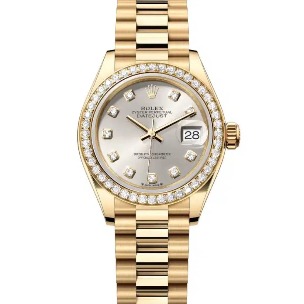 Rolex Lady Datejust 28mm - Ref: 279138rbr-0019 - Silver Dial, 18K Yellow Gold President Bracelet Women's Watch