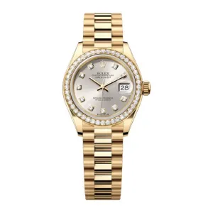 Rolex Lady Datejust 28mm - Ref: 279138rbr-0019 - Silver Dial, 18K Yellow Gold President Bracelet Women's Watch
