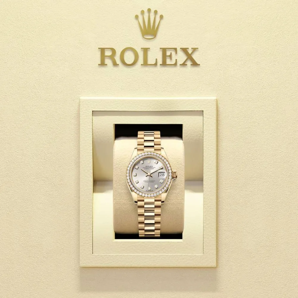 Rolex Lady Datejust 28mm - Ref: 279138rbr-0019 - Silver Dial, 18K Yellow Gold President Bracelet Women's Watch
