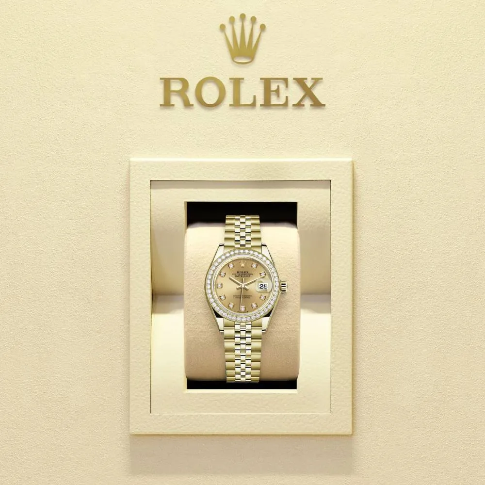Rolex Lady-Datejust 28mm - Ref: 279138rbr-0024 - Champagne Diamond Dial & Diamond Bezel, 18K Yellow Gold Jubilee Bracelet Women's Watch