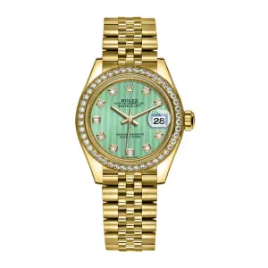 Rolex Lady Datejust 28mm - Ref: 279138rbr-0026 - Green Dial, 18K Yellow Gold Jubilee Bracelet Women's Watch