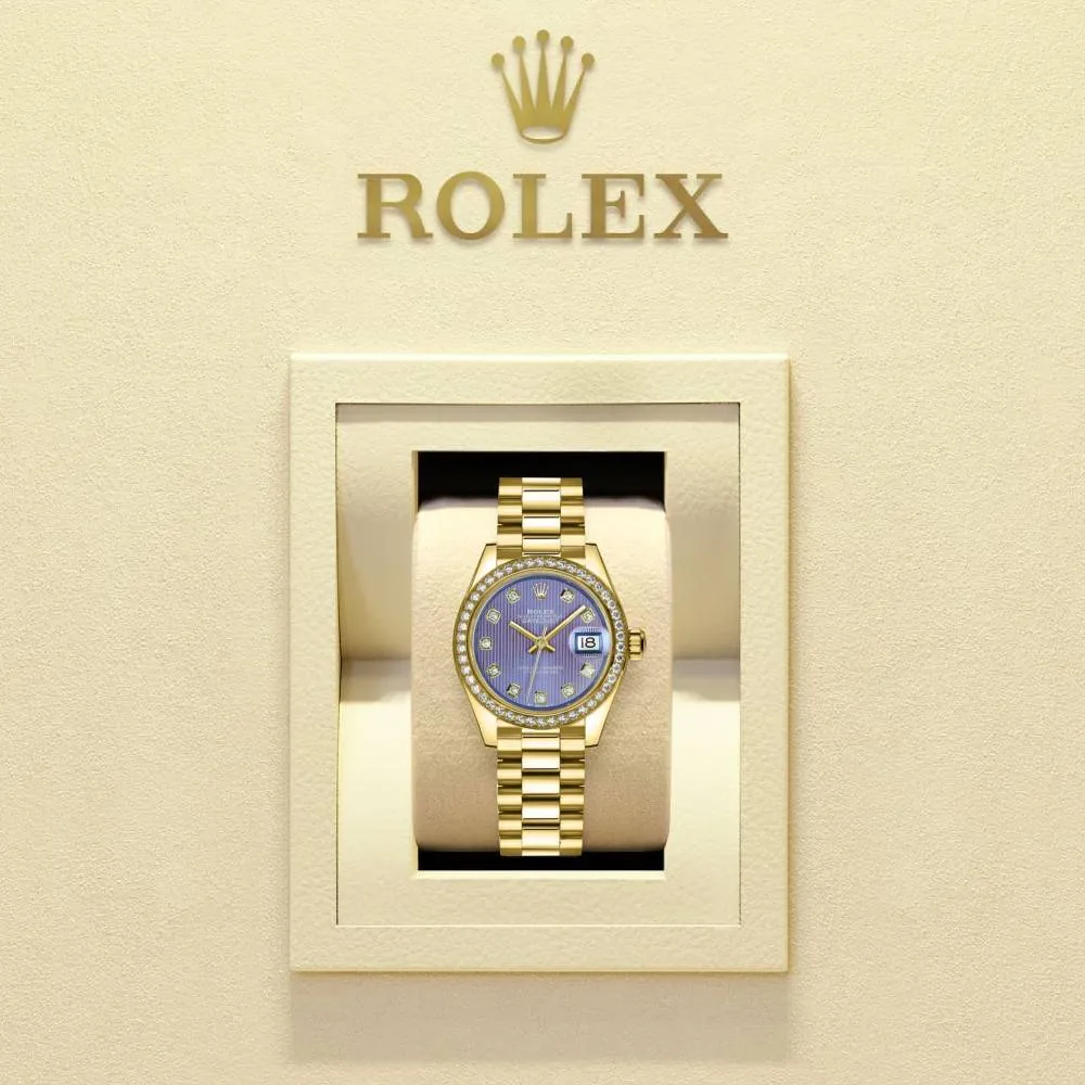 Rolex Lady Datejust 28mm - Ref: 279138rbr-0027 - Purple Dial, 18K Yellow Gold President Bracelet Women's Watch