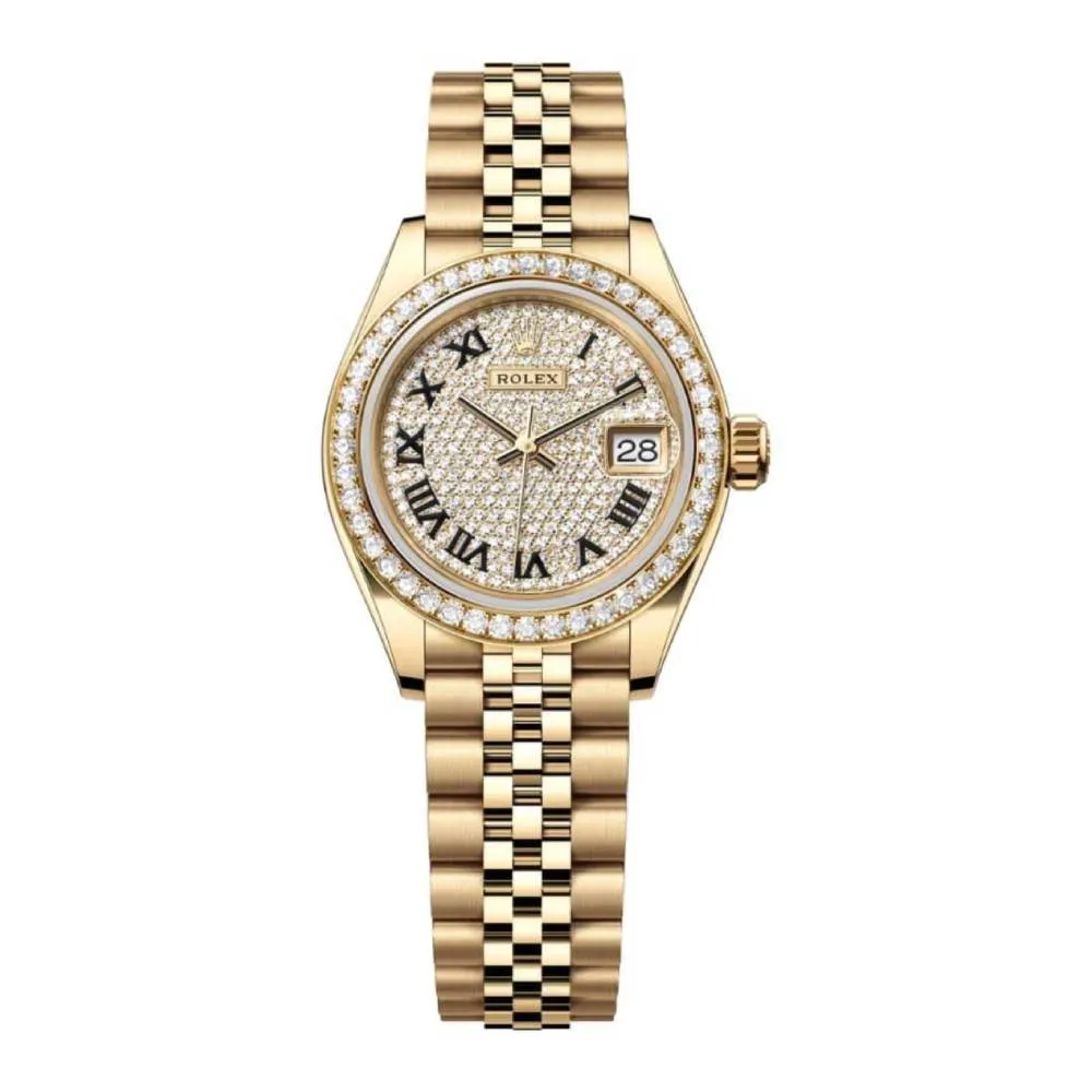 Rolex Lady Datejust 28mm - Ref: 279138rbr-0030 - Diamond Pave Dial, 18K Yellow Gold Jubilee Bracelet Women's Watch