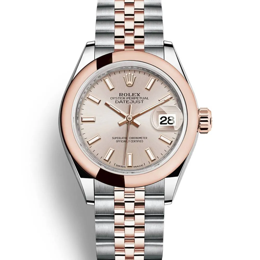 Rolex Lady-Datejust 28mm - Ref: 279161-0001 - Sundust Stick Dial, Two Tone Stainless Steel & 18K Rose Gold Jubilee Bracelet Women's Watch