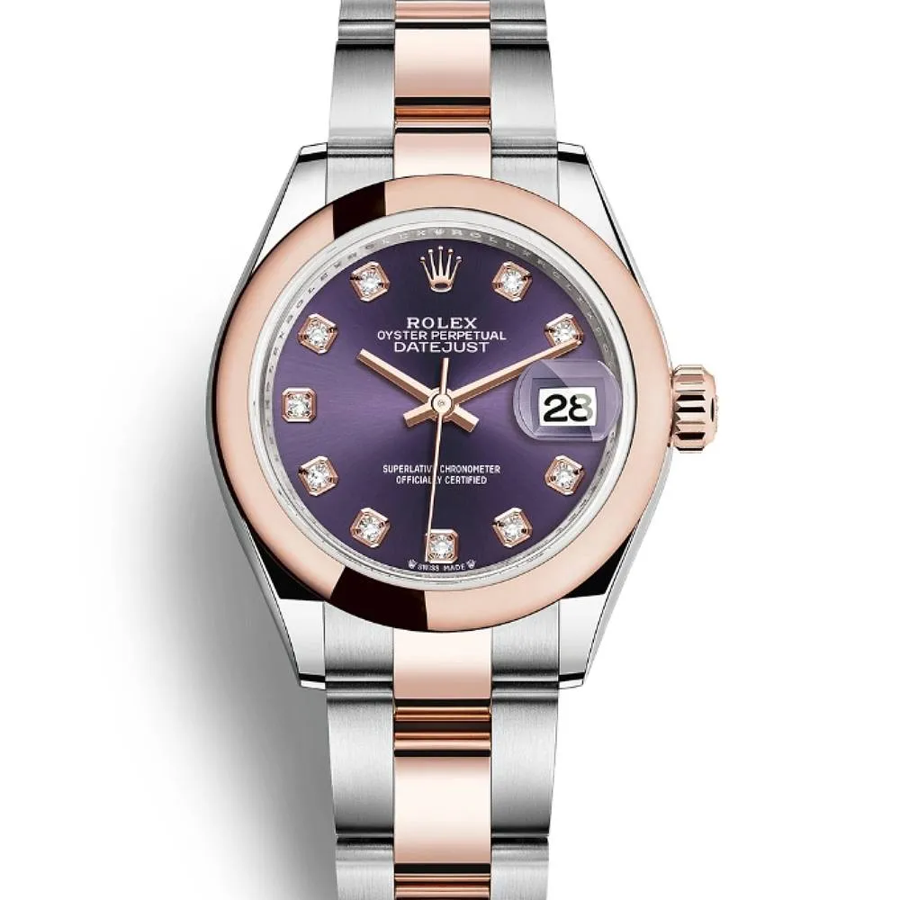 Rolex Lady-Datejust 28mm - Ref: 279161-0016 - Aubergine Purple Diamond Dial, Two Tone Stainless Steel & 18K Rose Gold Oyster Bracelet Women's Watch