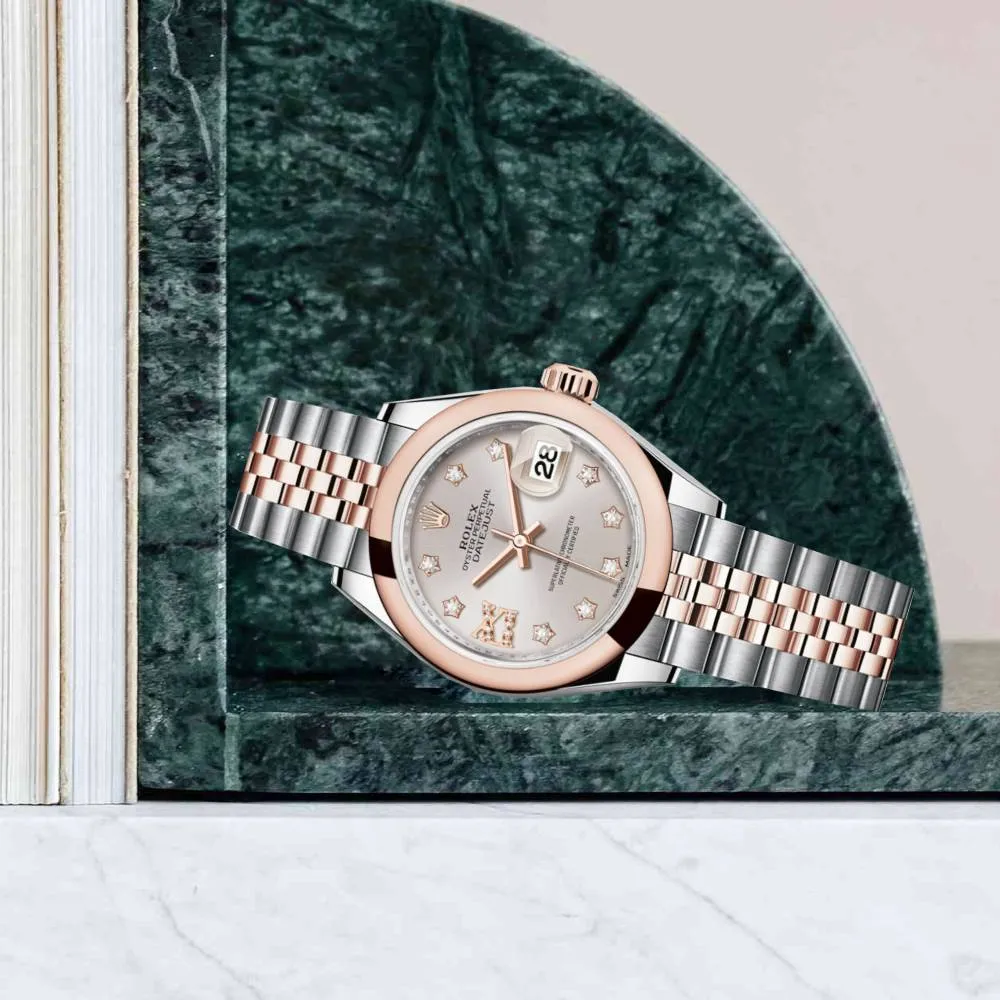 Rolex Lady-Datejust 28mm - Ref: 279161-0020 - Sundust Diamond Dial, Two Tone Stainless Steel & 18K Rose Gold Jubilee Bracelet Women's Watch