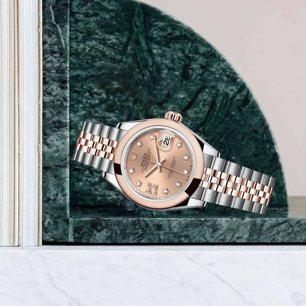 Rolex Lady-Datejust 28mm - Ref: 279161-0027 - Rose Diamond Dial, Two Tone Stainless Steel & 18K Rose Gold Jubilee Bracelet Women's Watch
