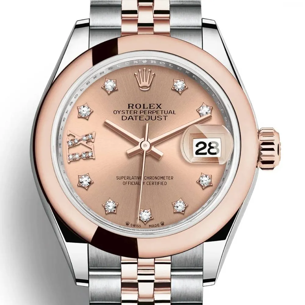 Rolex Lady-Datejust 28mm - Ref: 279161-0027 - Rose Diamond Dial, Two Tone Stainless Steel & 18K Rose Gold Jubilee Bracelet Women's Watch