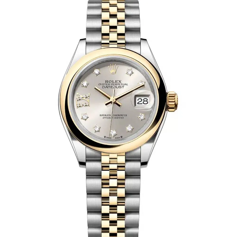 Rolex Lady-Datejust 28mm - Ref: 279163-0003 - Silver Diamond Dial, Two Tone Stainless Steel & 18K Yellow Gold Jubilee Bracelet Women's Watch