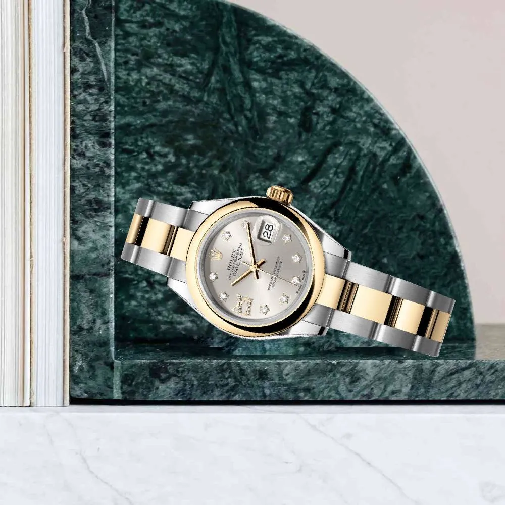 Rolex Lady-Datejust 28mm - Ref: 279163-0004 - Silver Diamond Dial, Two Tone Stainless Steel & 18K Yellow Gold Oyster Bracelet Women's Watch