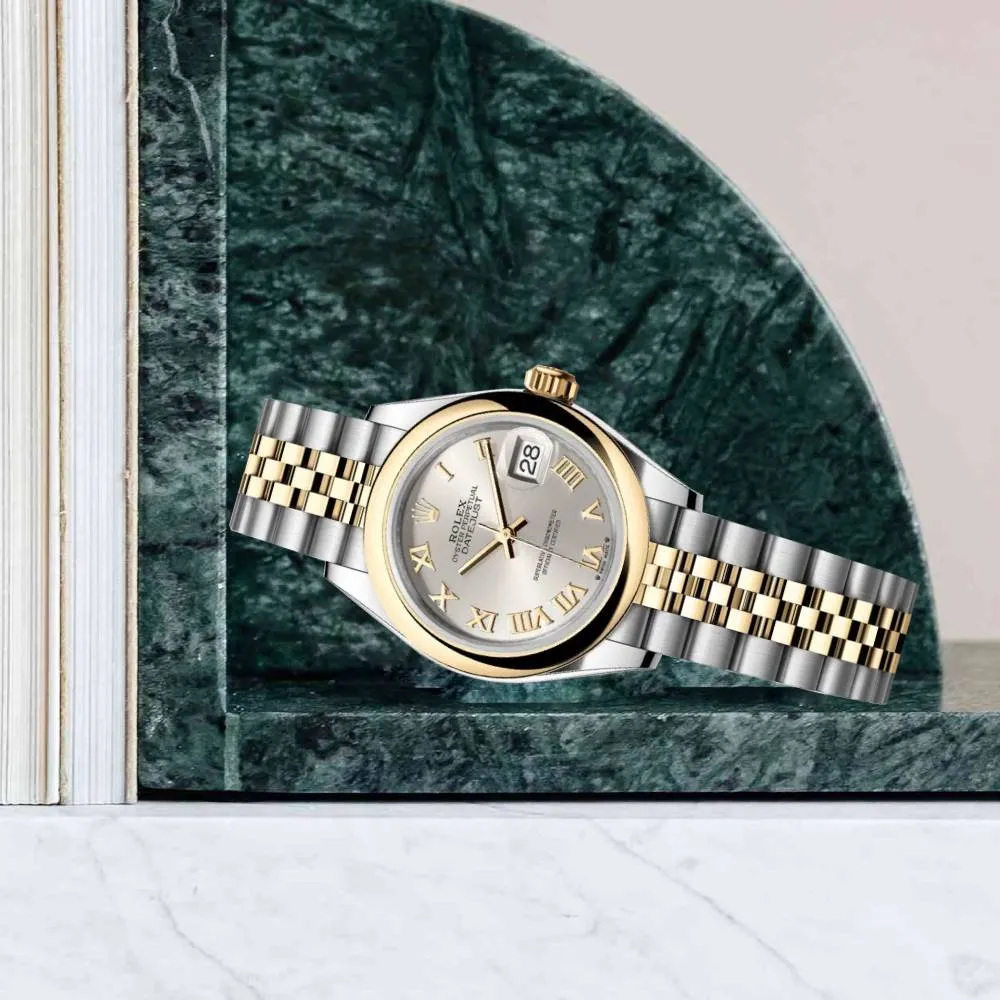 Rolex Lady-Datejust 28mm - Ref: 279163-0005 - Silver Roman Dial, Two Tone Stainless Steel & 18K Yellow Gold Jubilee Bracelet Women's Watch