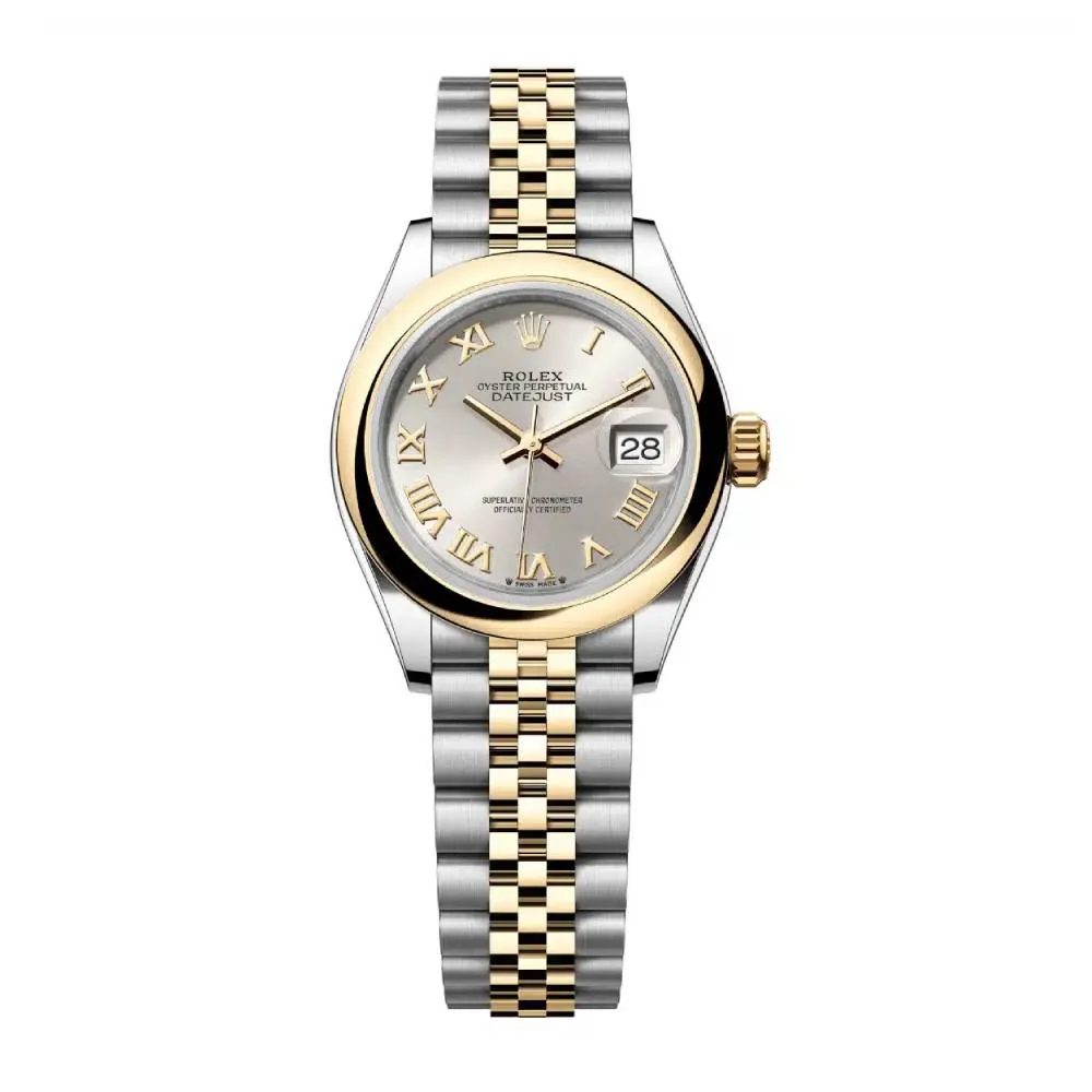 Rolex Lady-Datejust 28mm - Ref: 279163-0005 - Silver Roman Dial, Two Tone Stainless Steel & 18K Yellow Gold Jubilee Bracelet Women's Watch