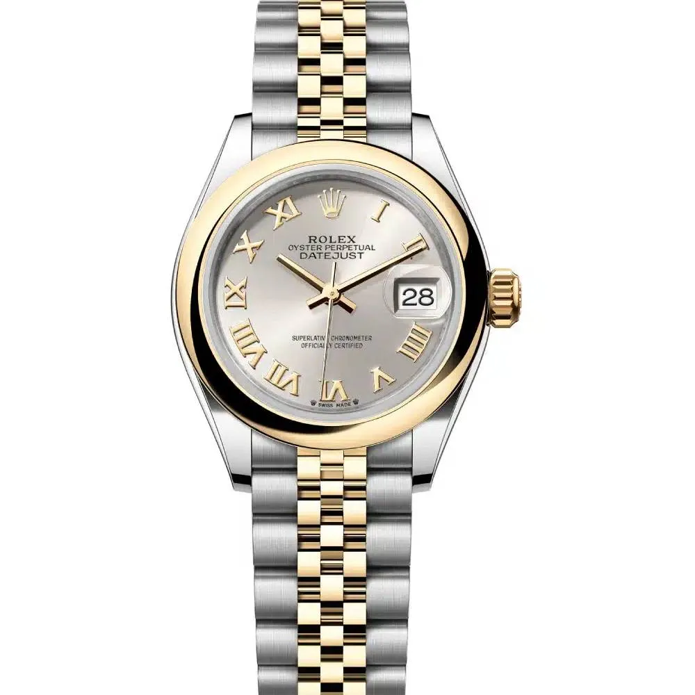 Rolex Lady-Datejust 28mm - Ref: 279163-0005 - Silver Roman Dial, Two Tone Stainless Steel & 18K Yellow Gold Jubilee Bracelet Women's Watch