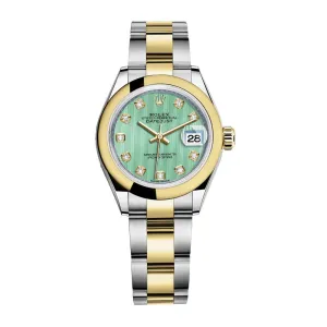 Rolex Lady-Datejust 28mm - Ref: 279163-0016 - Mint Green Diamond Dial, Two Tone Stainless Steel & 18K Yellow Gold Oyster Bracelet Women's Watch