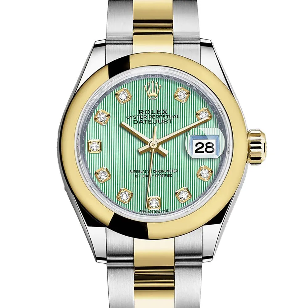 Rolex Lady-Datejust 28mm - Ref: 279163-0016 - Mint Green Diamond Dial, Two Tone Stainless Steel & 18K Yellow Gold Oyster Bracelet Women's Watch