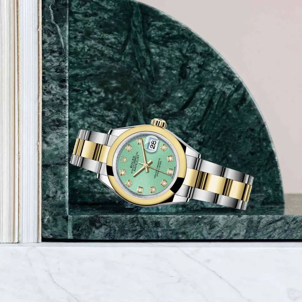 Rolex Lady-Datejust 28mm - Ref: 279163-0016 - Mint Green Diamond Dial, Two Tone Stainless Steel & 18K Yellow Gold Oyster Bracelet Women's Watch