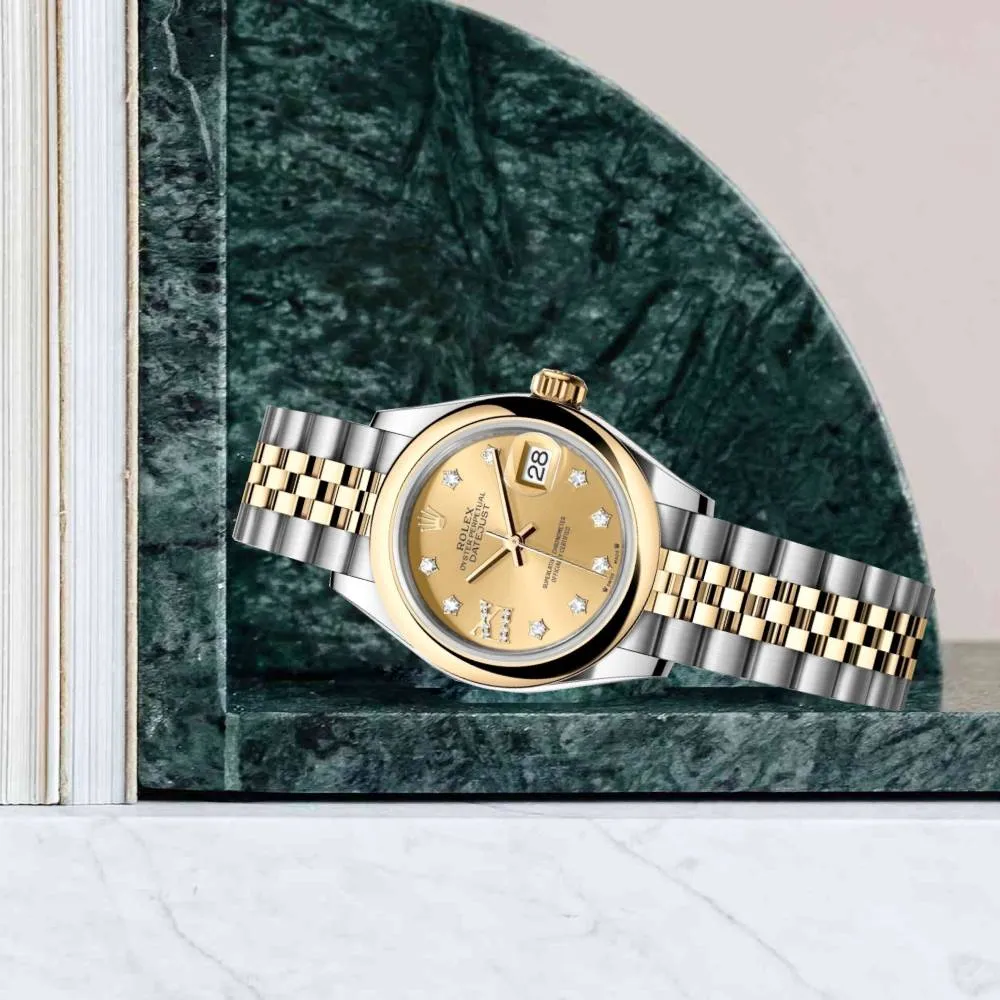 Rolex Lady-Datejust 28mm - Ref: 279163-0022 - Champagne Diamond Dial, Two Tone Stainless Steel & 18K Yellow Gold Jubilee Bracelet Women's Watch