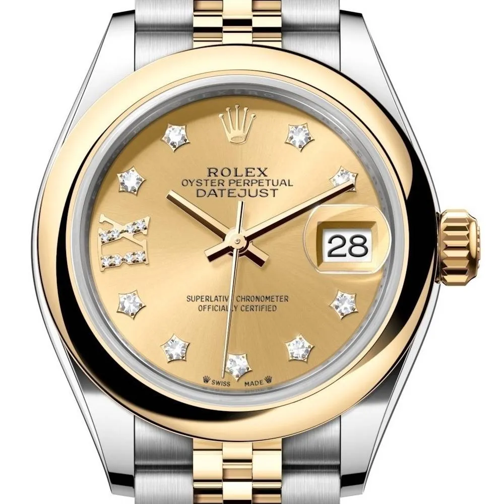 Rolex Lady-Datejust 28mm - Ref: 279163-0022 - Champagne Diamond Dial, Two Tone Stainless Steel & 18K Yellow Gold Jubilee Bracelet Women's Watch