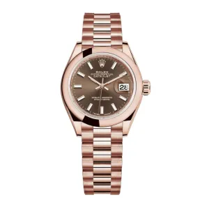 Rolex Lady Datejust 28mm - Ref: 279165-0007 - Chocolate Dial, 18K Rose Gold President Bracelet Women's Watch