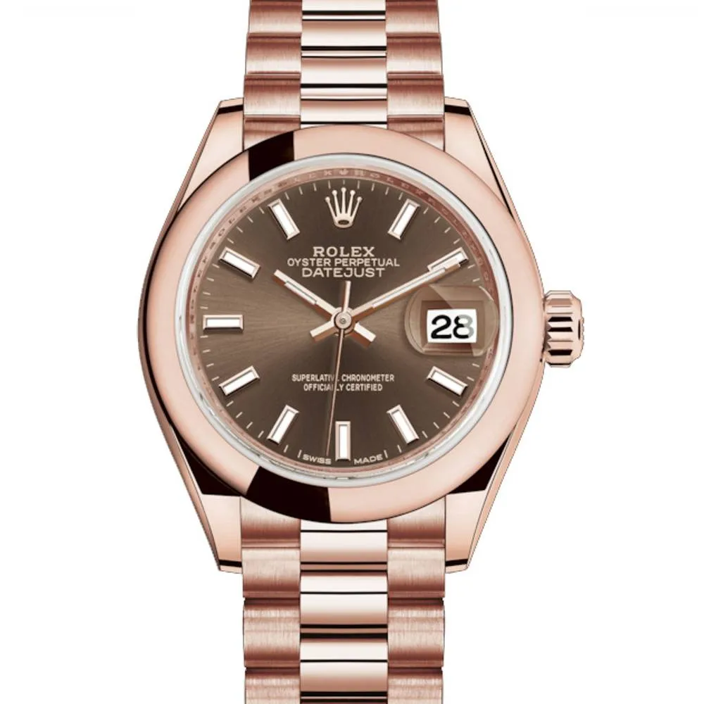 Rolex Lady Datejust 28mm - Ref: 279165-0007 - Chocolate Dial, 18K Rose Gold President Bracelet Women's Watch