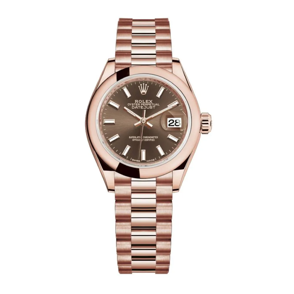 Rolex Lady Datejust 28mm - Ref: 279165-0007 - Chocolate Dial, 18K Rose Gold President Bracelet Women's Watch