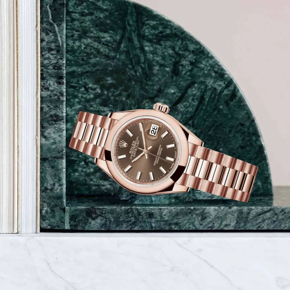 Rolex Lady Datejust 28mm - Ref: 279165-0007 - Chocolate Dial, 18K Rose Gold President Bracelet Women's Watch
