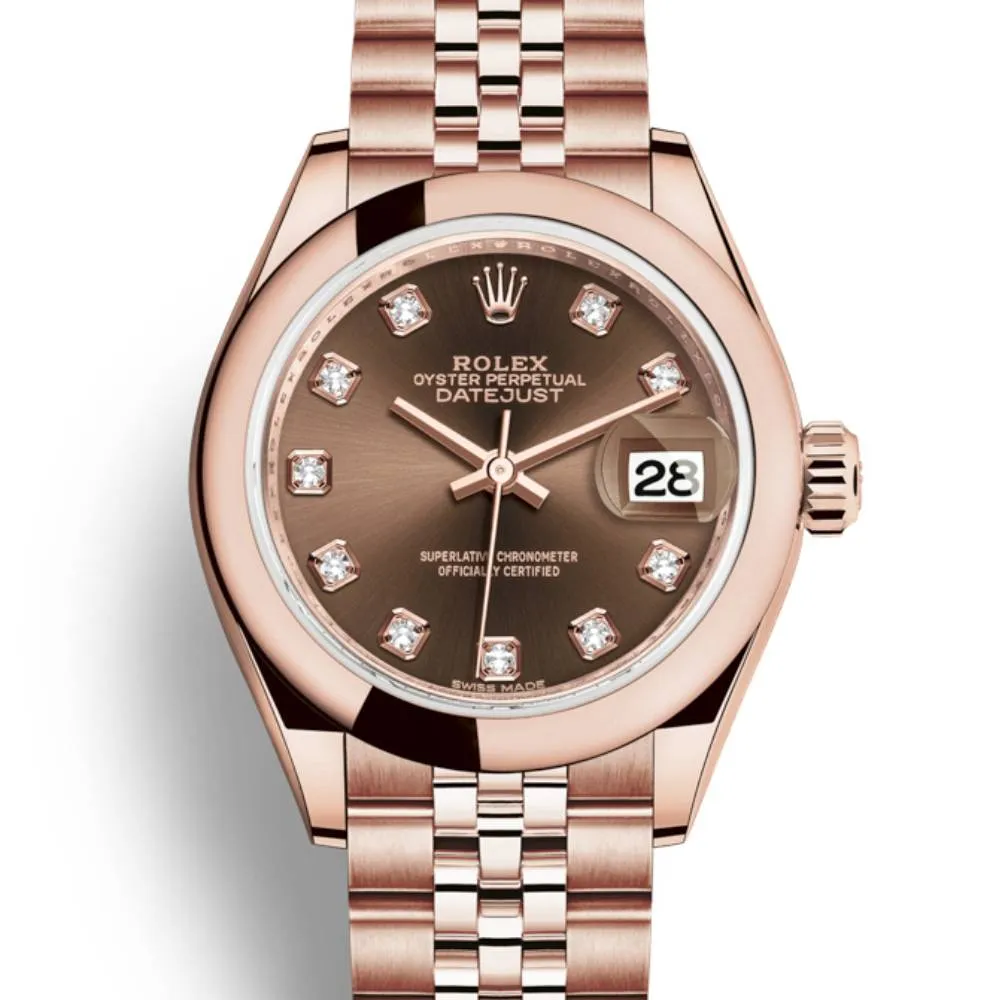 Rolex Lady Datejust 28mm - Ref: 279165-0016 - Chocolate Dial, 18K Rose Gold Jubilee Bracelet Women's Watch