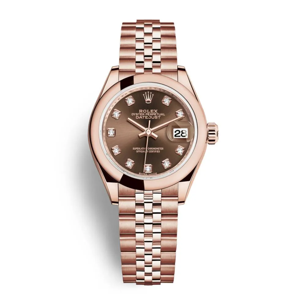 Rolex Lady Datejust 28mm - Ref: 279165-0016 - Chocolate Dial, 18K Rose Gold Jubilee Bracelet Women's Watch