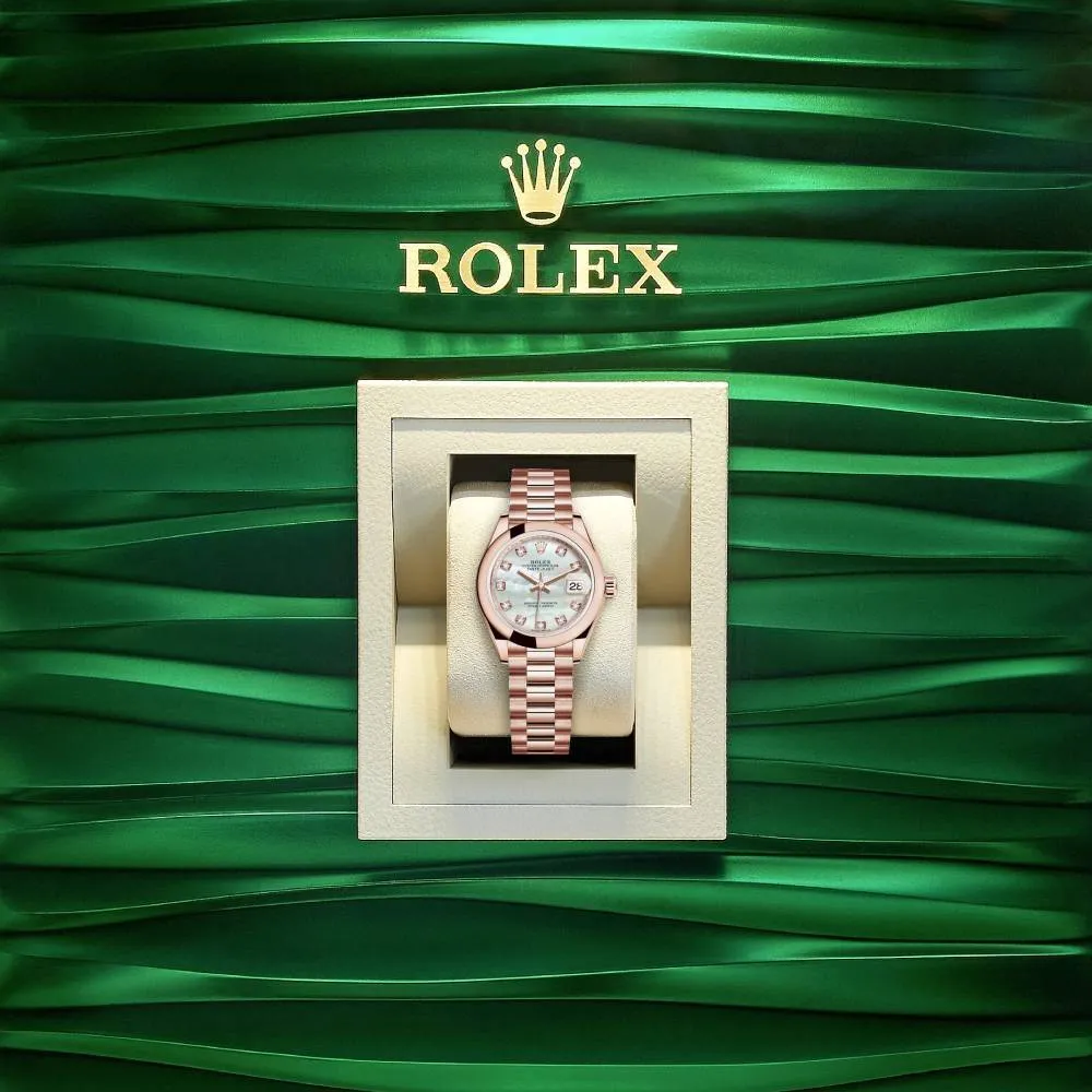 Rolex Lady Datejust 28mm - Ref: 279165-0017 - White Mother of Pearl Dial, 18K Rose Gold President Bracelet Women's Watch