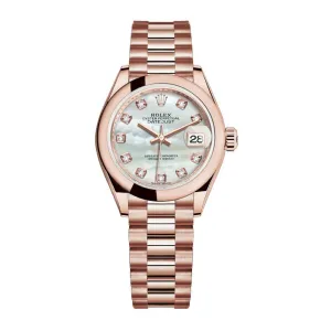 Rolex Lady Datejust 28mm - Ref: 279165-0017 - White Mother of Pearl Dial, 18K Rose Gold President Bracelet Women's Watch