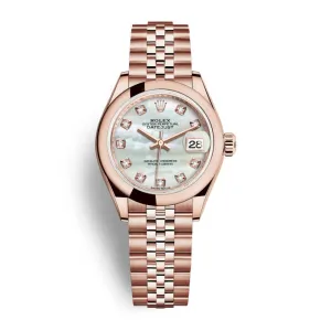 Rolex Lady Datejust 28mm - Ref: 279165-0018 - White Mother of Pearl Dial, 18K Rose Gold Jubilee Bracelet Women's Watch