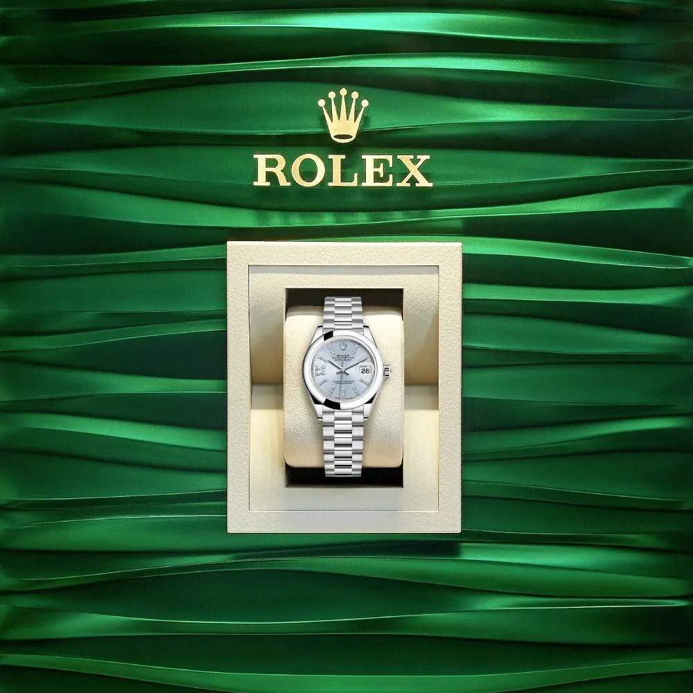 Rolex Lady-Datejust 28mm - Ref: 279166-0002 - Ice Blue Roman Diamond Dial, Platinum President Bracelet Women's Watch