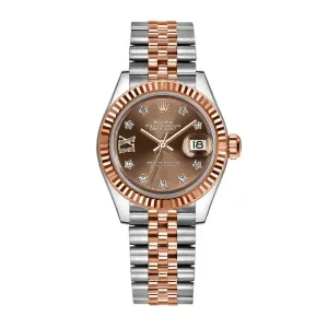 Rolex Lady-Datejust 28mm - Ref: 279171-0003 - Chocolate Diamond Dial, Two Tone Stainless Steel & 18K Rose Gold Jubilee Bracelet Women's Watch
