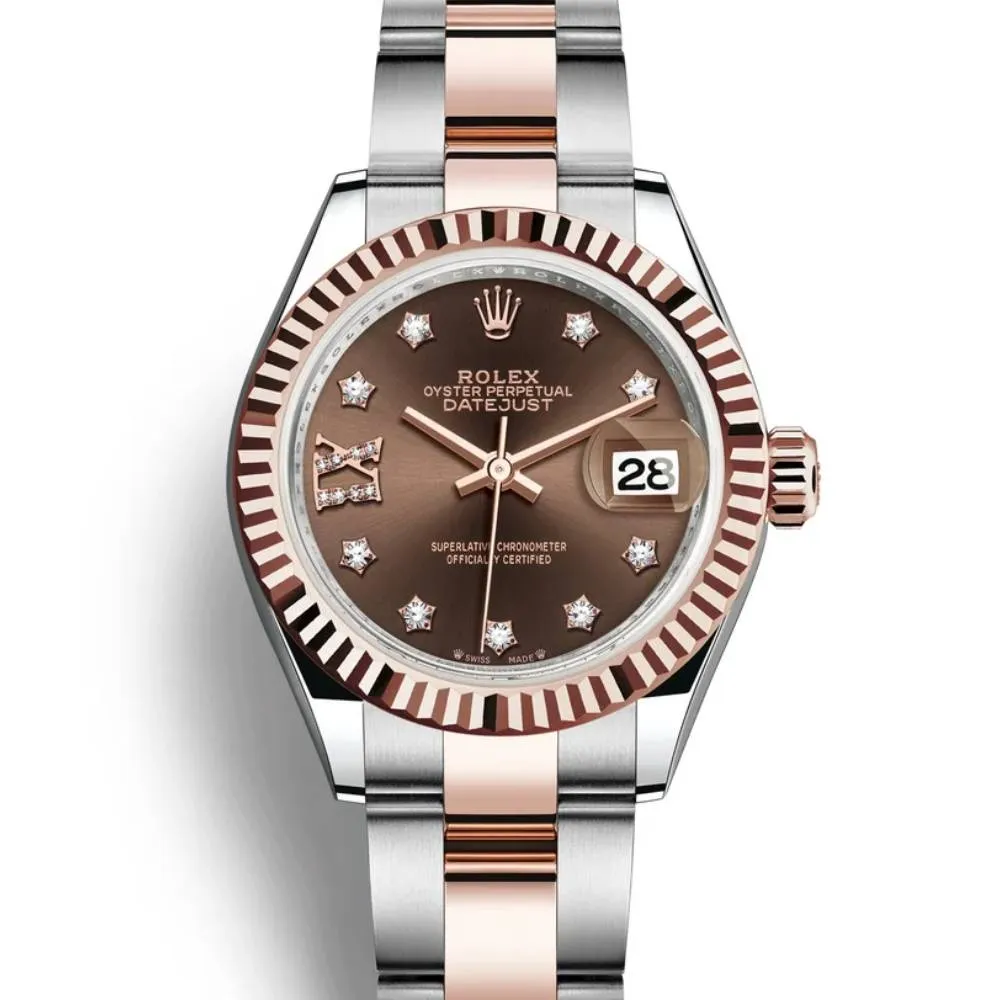 Rolex Lady-Datejust 28mm - Ref: 279171-0004 - Chocolate Diamond Dial, Two Tone Stainless Steel & 18K Rose Gold Oyster Bracelet Women's Watch