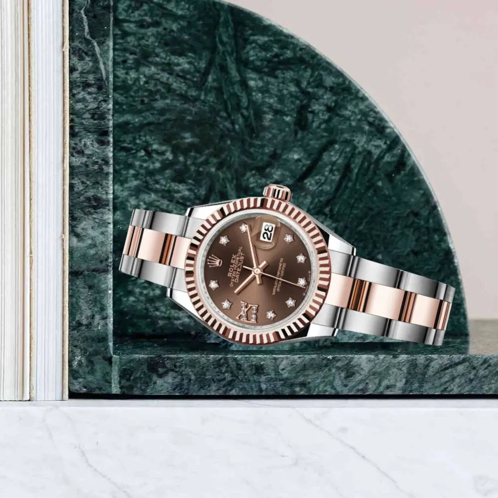 Rolex Lady-Datejust 28mm - Ref: 279171-0004 - Chocolate Diamond Dial, Two Tone Stainless Steel & 18K Rose Gold Oyster Bracelet Women's Watch