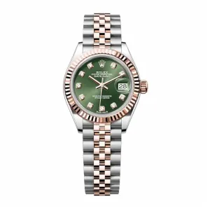 Rolex Lady-Datejust 28mm - Ref: 279171-0007 - Olive Green Diamond Dial, Two Tone Stainless Steel & 18K Rose Gold Jubilee Bracelet Women's Watch