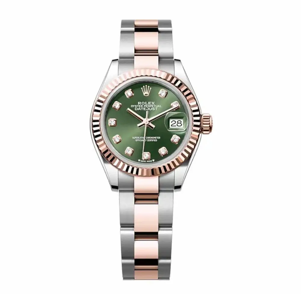 Rolex Lady-Datejust 28mm - Ref: 279171-0008 - Olive Green Diamond Dial, Two Tone Stainless Steel & 18K Rose Gold Oyster Bracelet Women's Watch